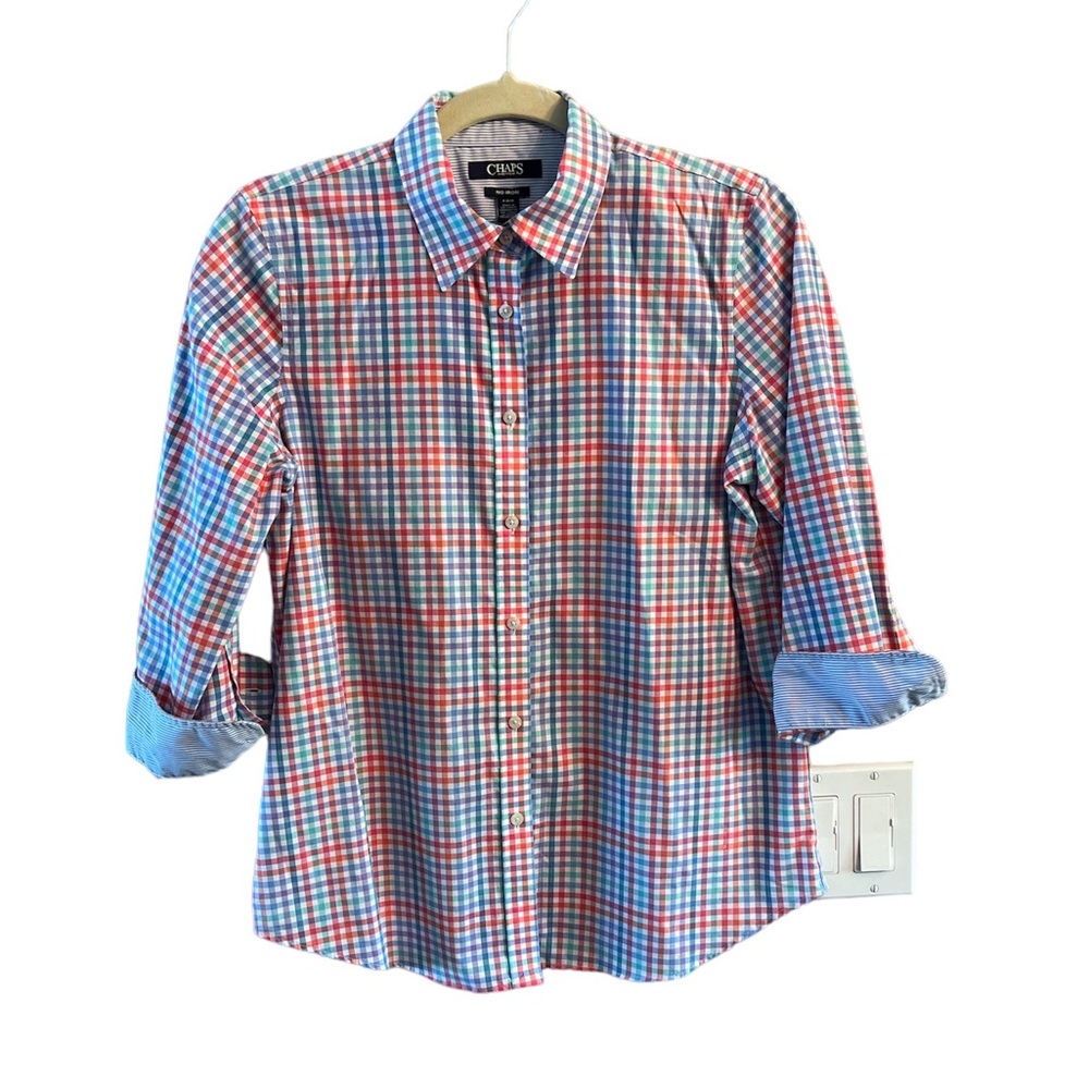 Chaps Women’s Colorful plaid button down shirt 100%cotton size PM
